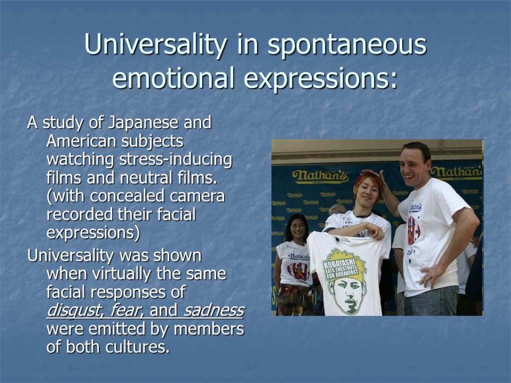 Universality in spontaneous emotional expressions: A study of Japanese and American subjects watching stress-inducing